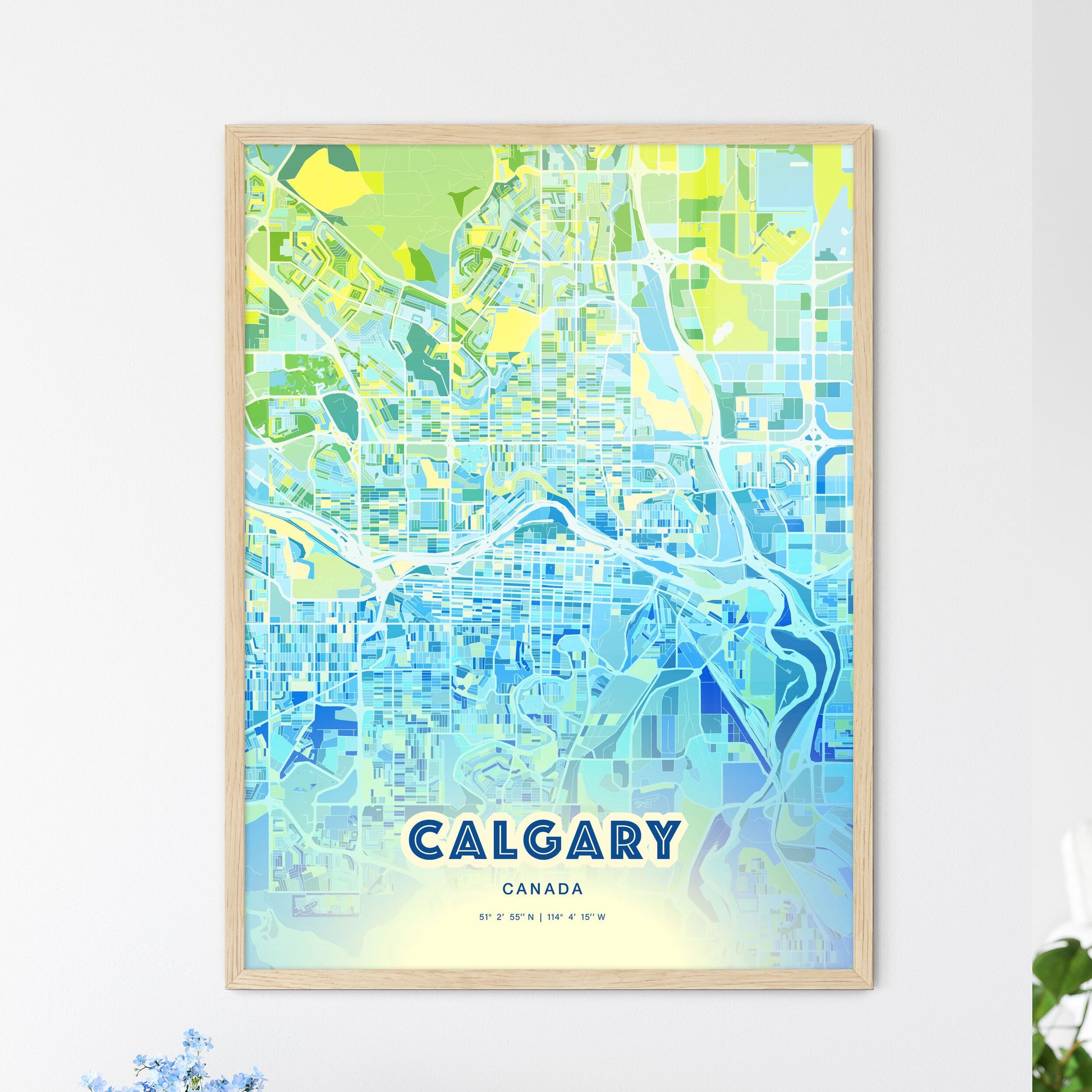 Colorful Calgary Canada Fine Art Map Cool Blue