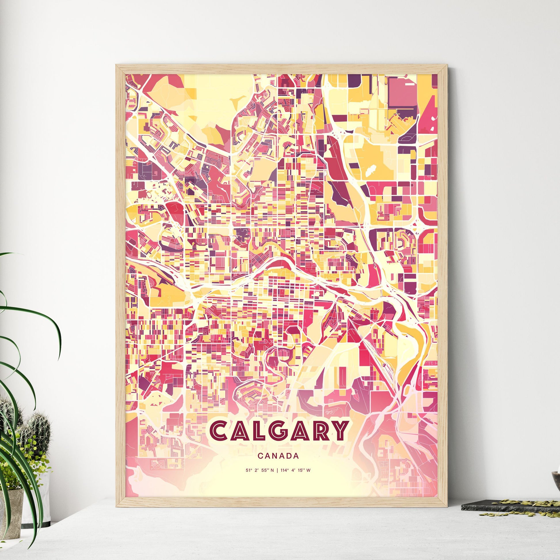 Colorful Calgary Canada Fine Art Map Hot Red
