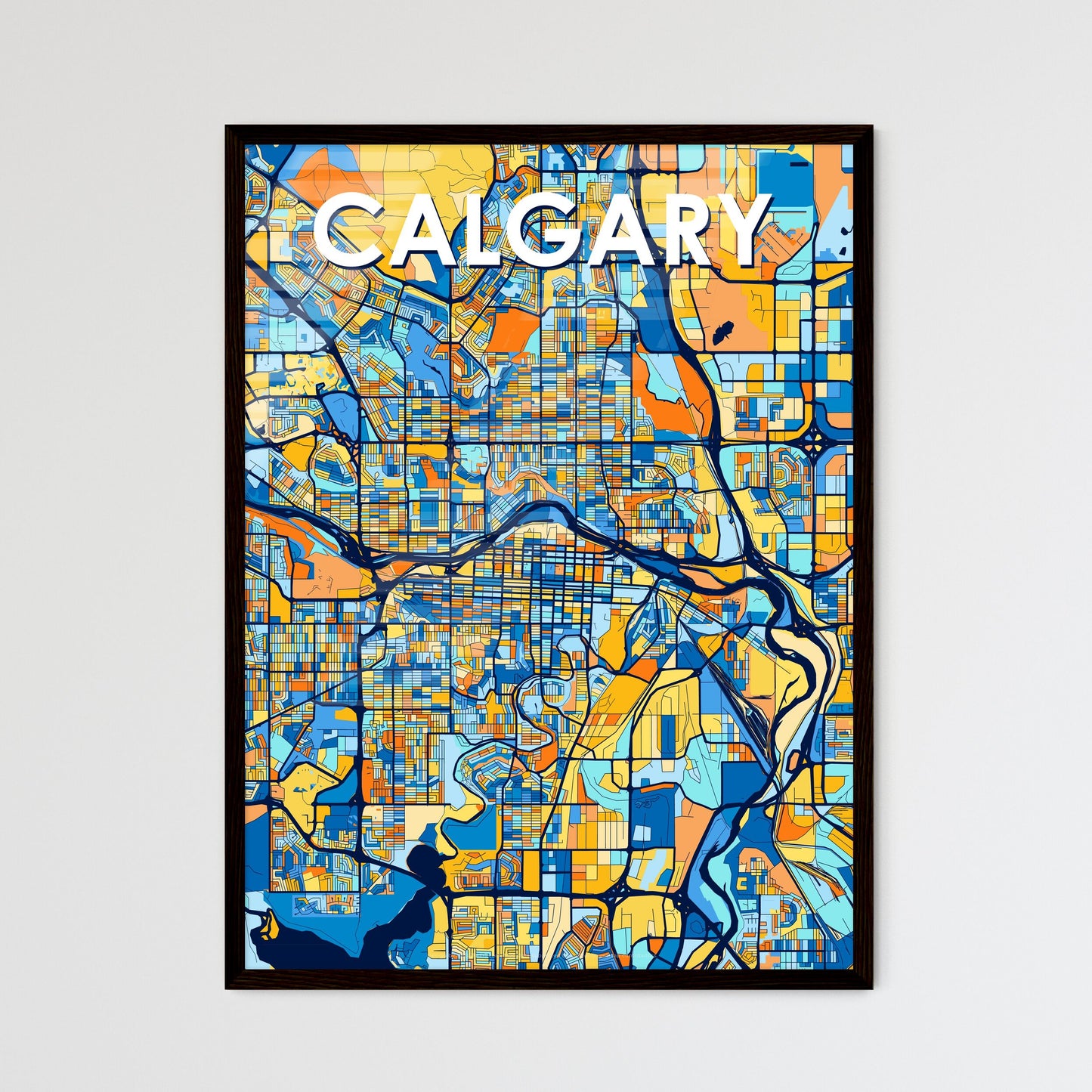 CALGARY CANADA Vibrant Colorful Art Map Poster Blue Orange