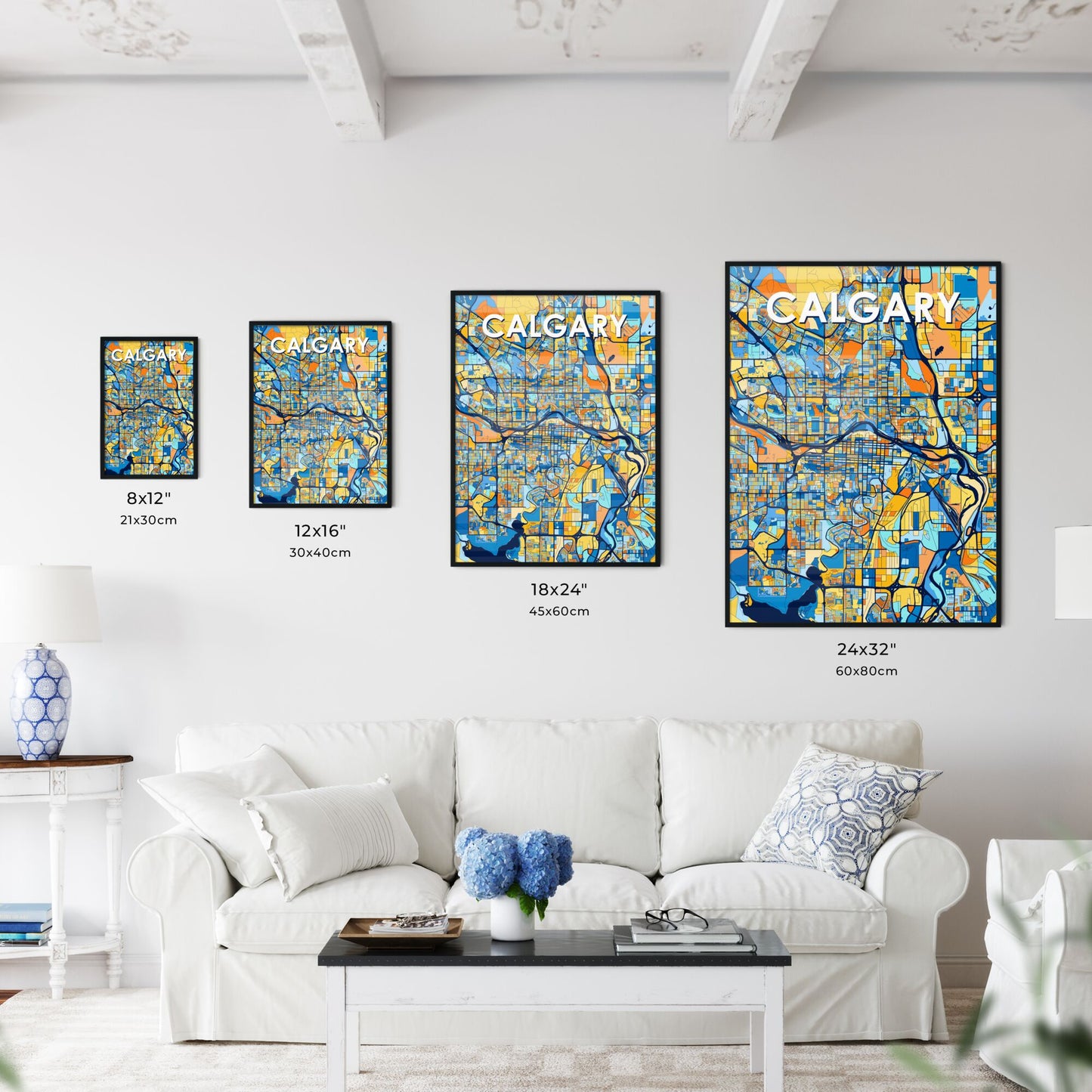 CALGARY CANADA Vibrant Colorful Art Map Poster Blue Orange