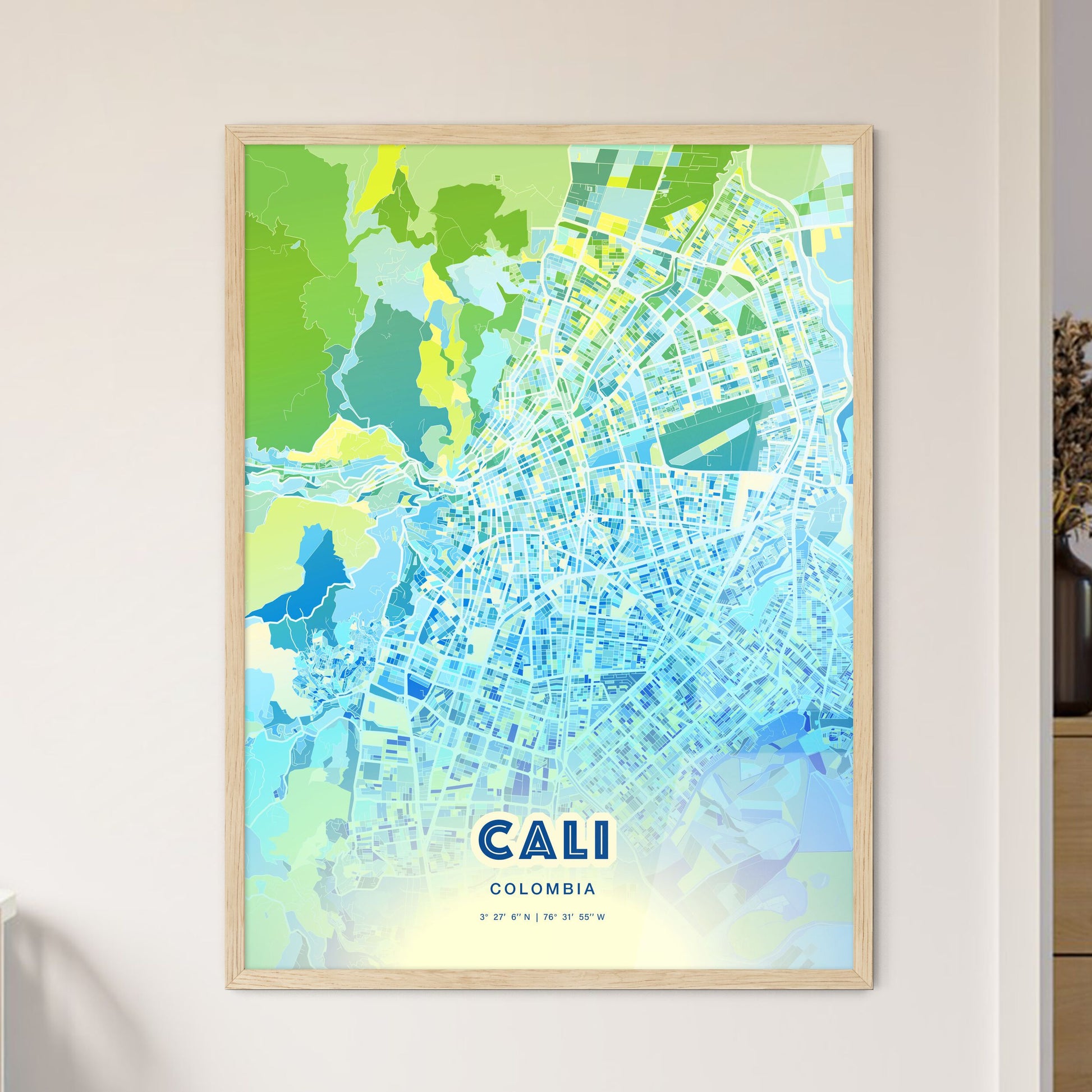 Colorful Cali Colombia Fine Art Map Cool Blue