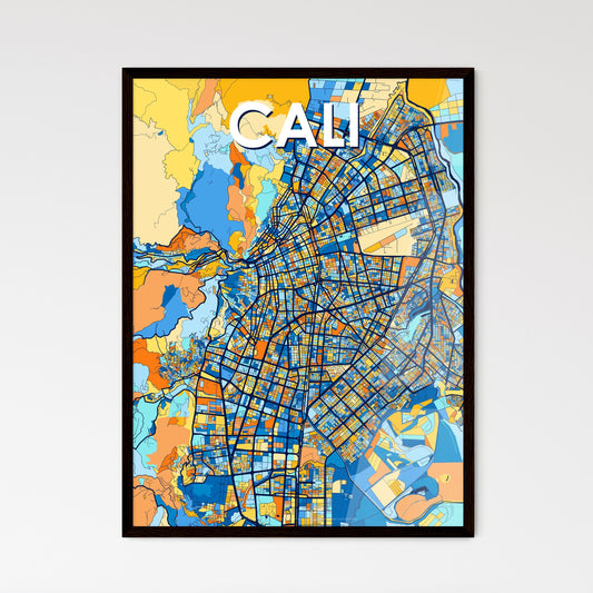 CALI COLOMBIA Vibrant Colorful Art Map Poster Blue Orange