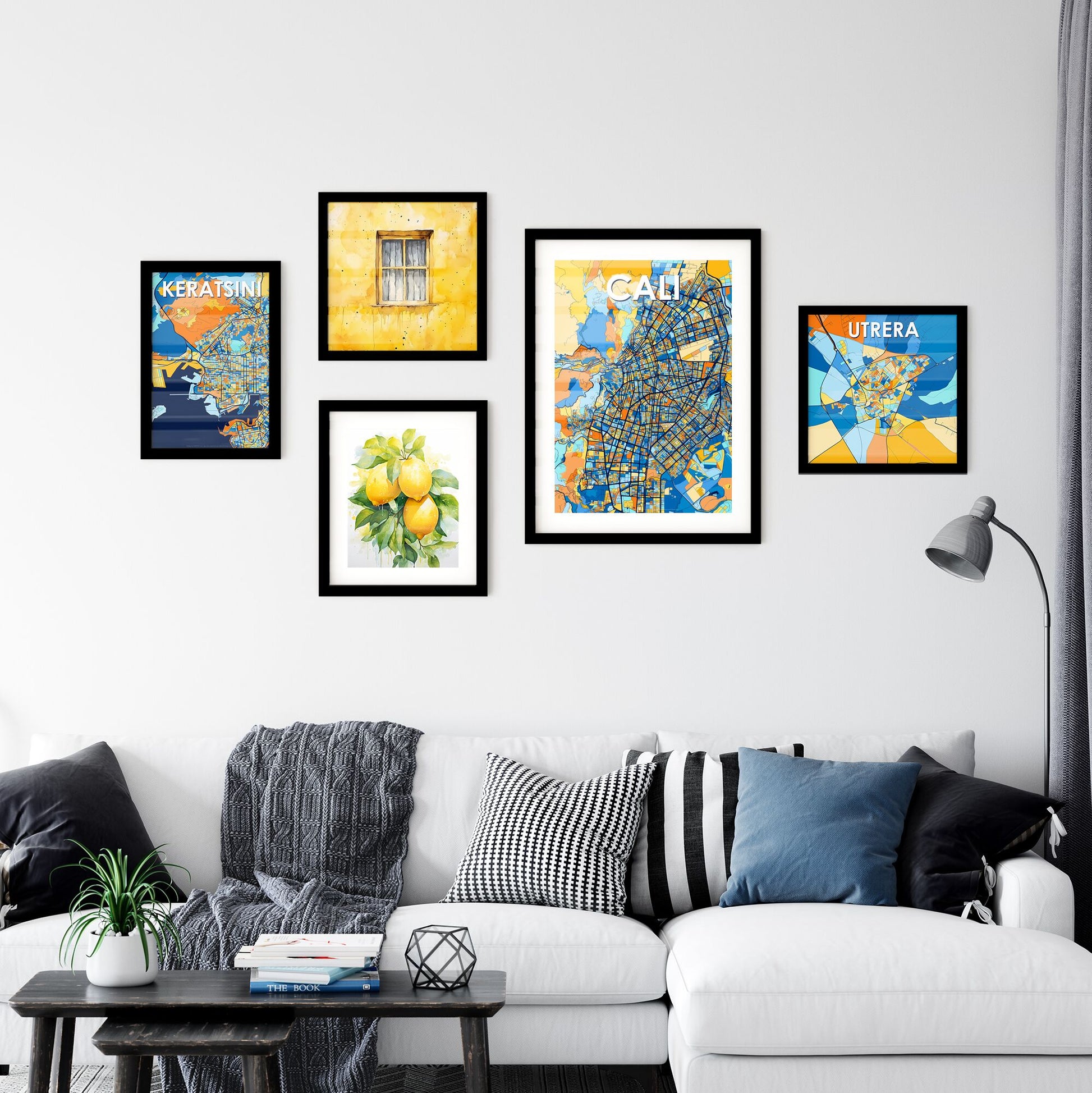 CALI COLOMBIA Vibrant Colorful Art Map Poster Blue Orange