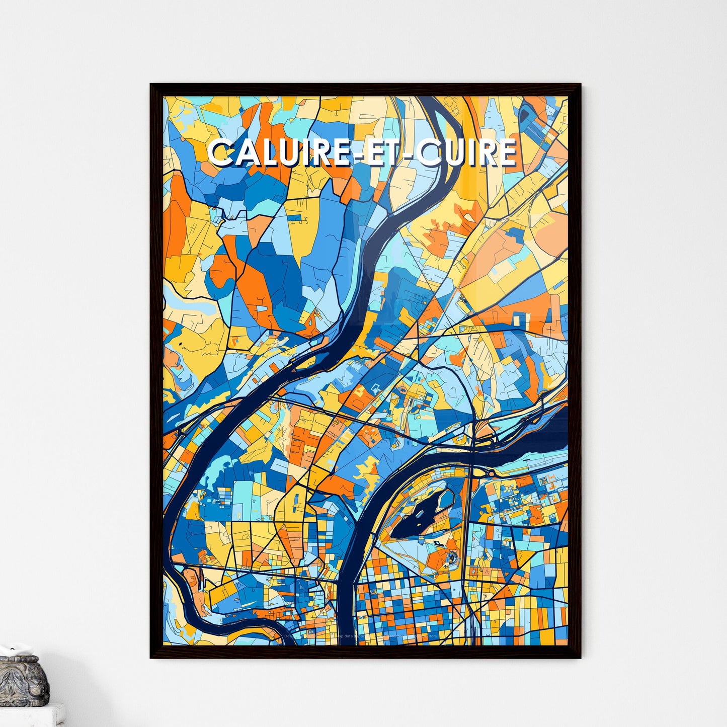 CALUIRE-ET-CUIRE FRANCE Vibrant Colorful Art Map Poster Blue Orange