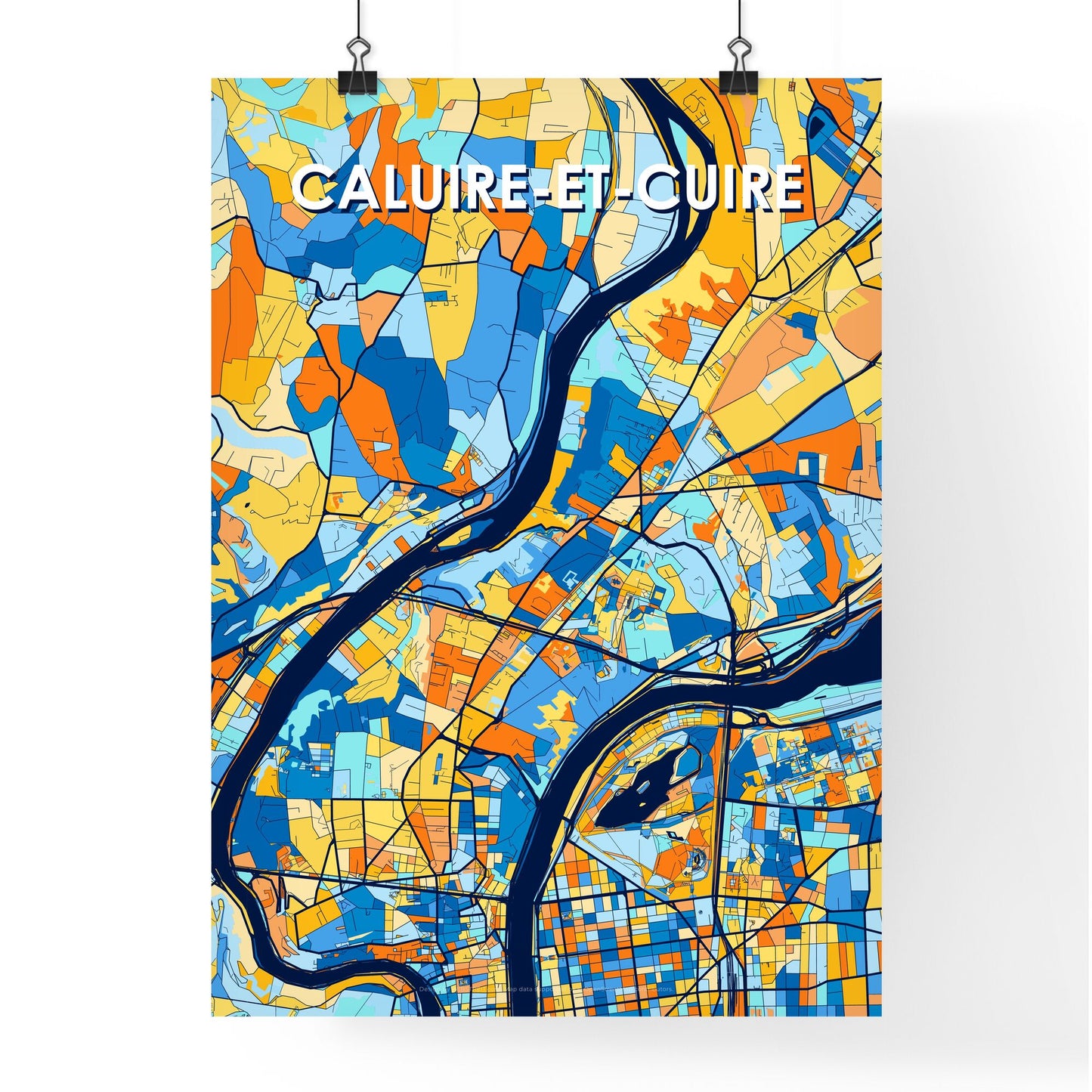 CALUIRE-ET-CUIRE FRANCE Vibrant Colorful Art Map Poster Blue Orange