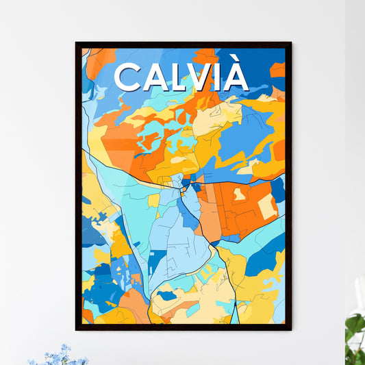 CALVIÀ SPAIN Vibrant Colorful Art Map Poster Blue Orange