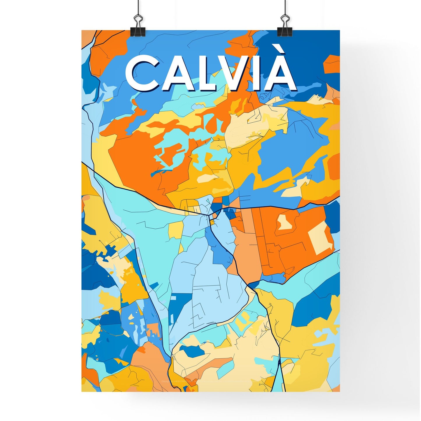 CALVIÀ SPAIN Vibrant Colorful Art Map Poster Blue Orange