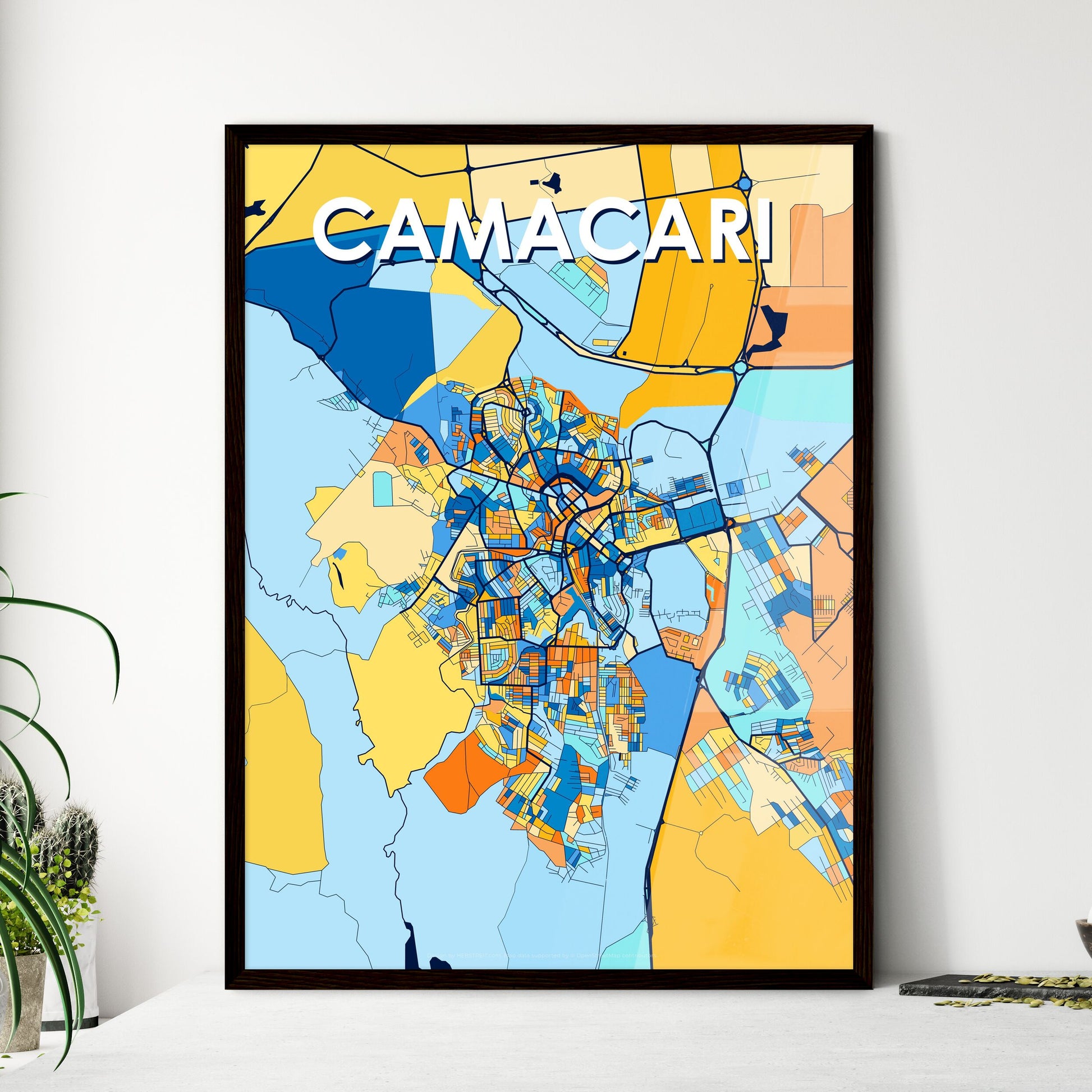 CAMACARI BRAZIL Vibrant Colorful Art Map Poster Blue Orange