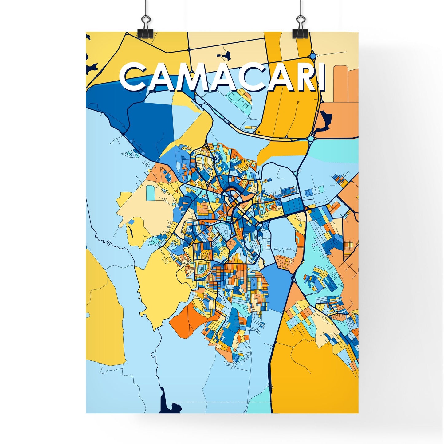 CAMACARI BRAZIL Vibrant Colorful Art Map Poster Blue Orange