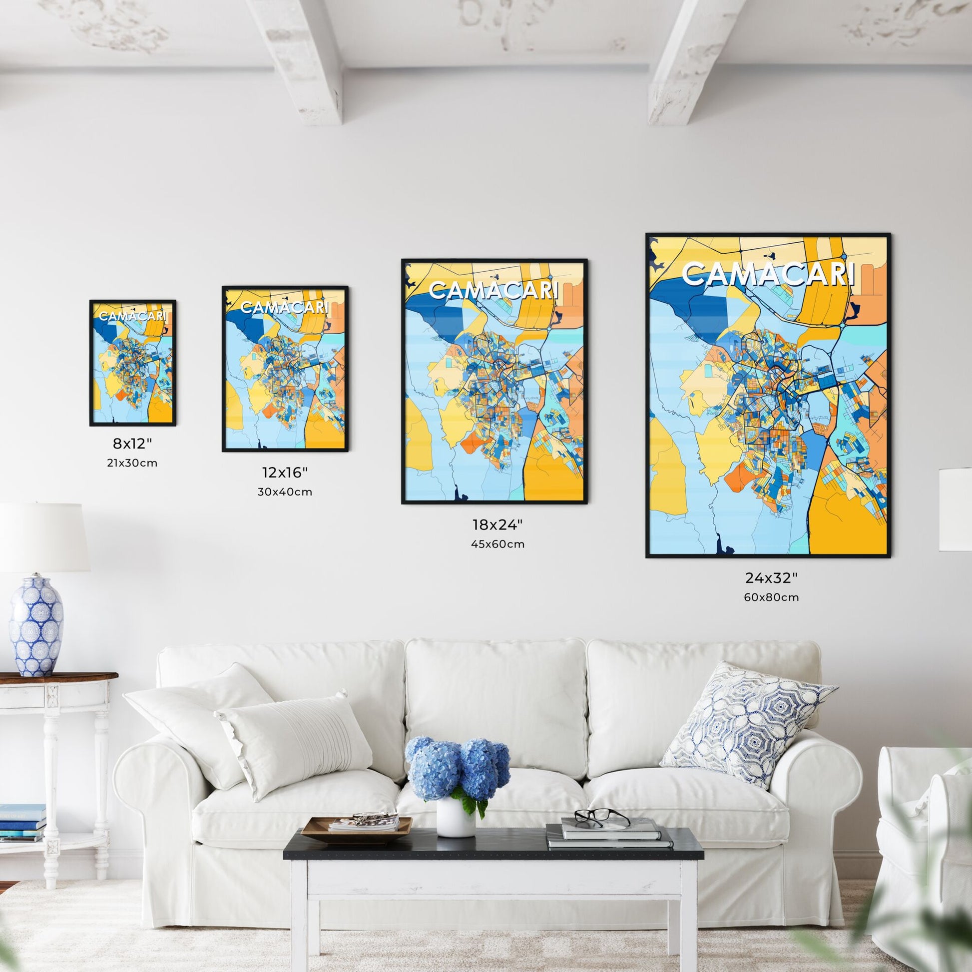 CAMACARI BRAZIL Vibrant Colorful Art Map Poster Blue Orange