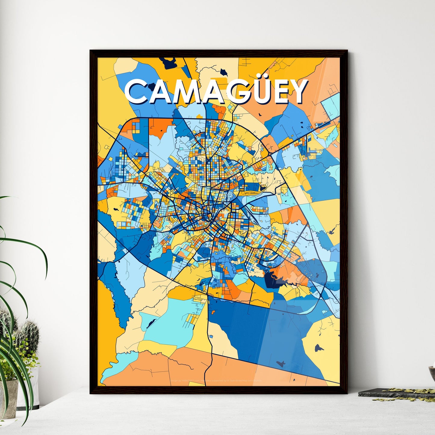 CAMAGÜEY CUBA Vibrant Colorful Art Map Poster Blue Orange