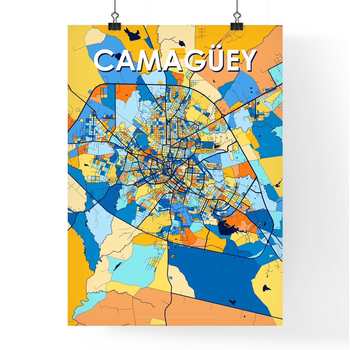 CAMAGÜEY CUBA Vibrant Colorful Art Map Poster Blue Orange