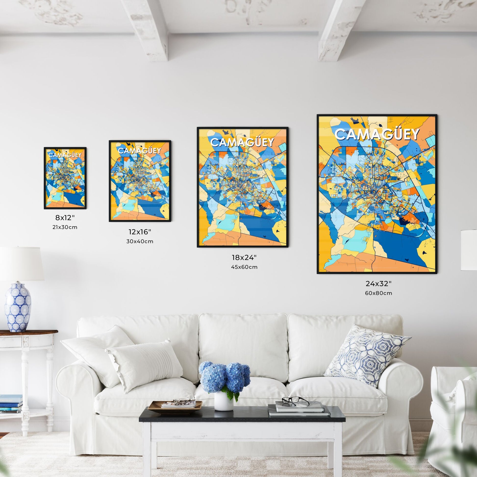 CAMAGÜEY CUBA Vibrant Colorful Art Map Poster Blue Orange