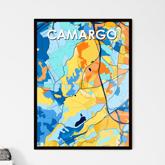 CAMARGO SPAIN Vibrant Colorful Art Map Poster Blue Orange