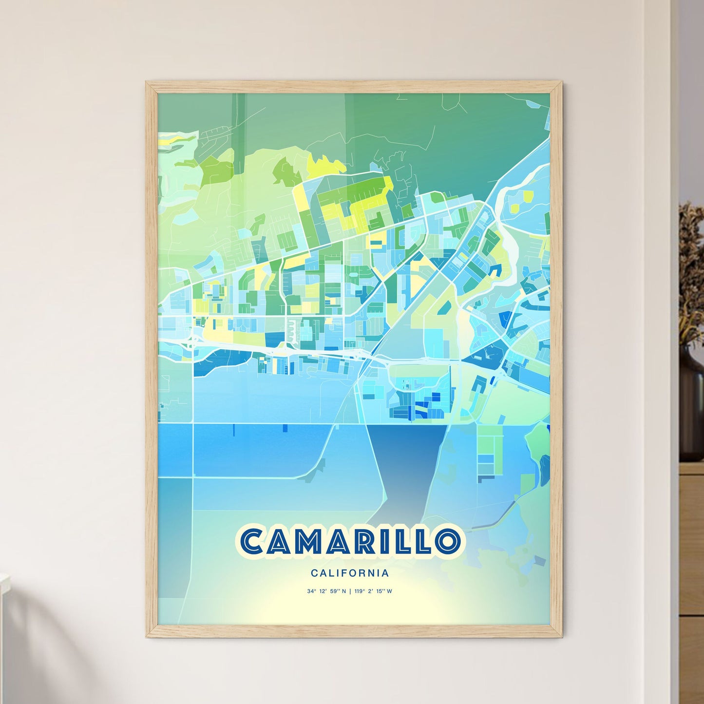 Colorful Camarillo California Fine Art Map Cool Blue