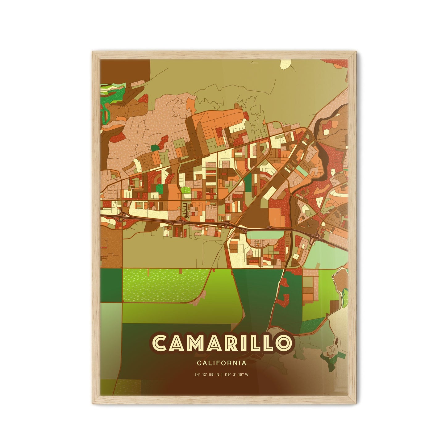 Colorful Camarillo California Fine Art Map Farmhouse