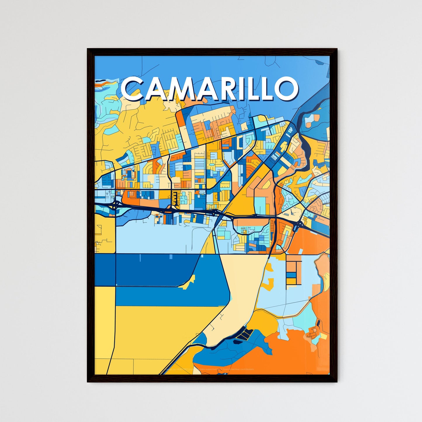 CAMARILLO CALIFORNIA Vibrant Colorful Art Map Poster Blue Orange