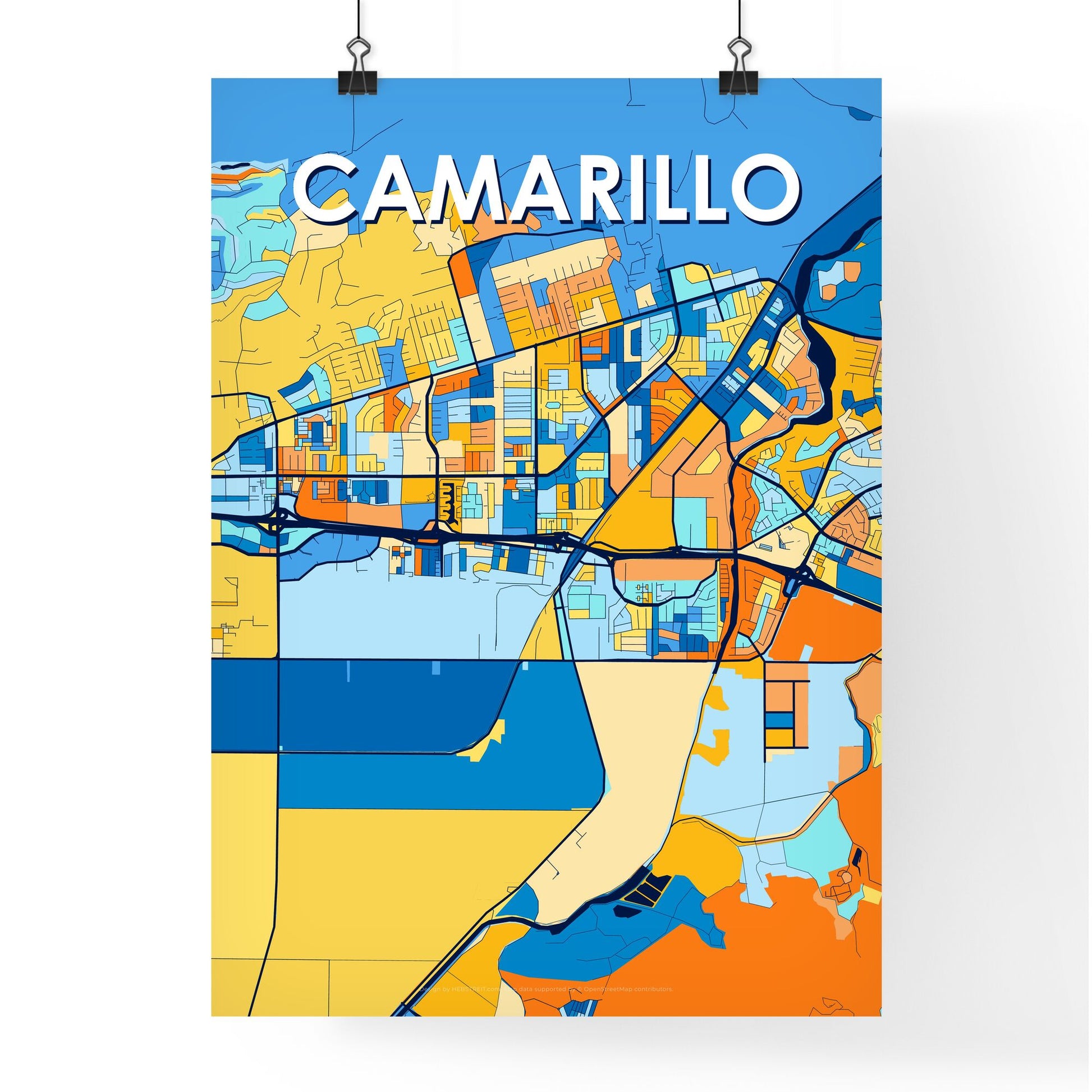 CAMARILLO CALIFORNIA Vibrant Colorful Art Map Poster Blue Orange