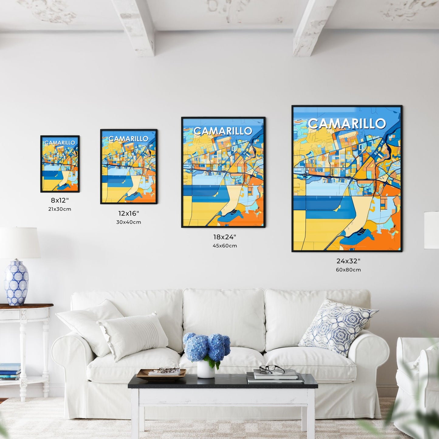 CAMARILLO CALIFORNIA Vibrant Colorful Art Map Poster Blue Orange