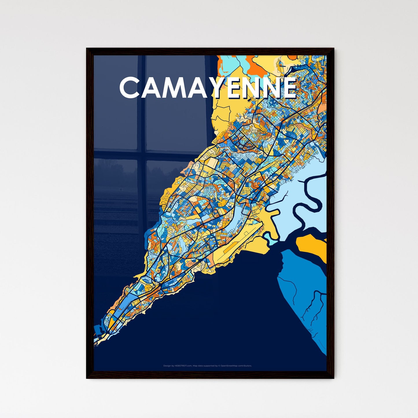 CAMAYENNE GUINEA Vibrant Colorful Art Map Poster Blue Orange