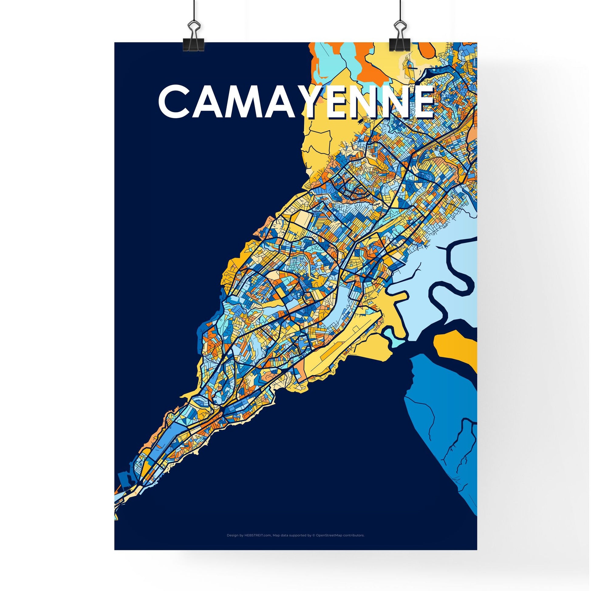 CAMAYENNE GUINEA Vibrant Colorful Art Map Poster Blue Orange