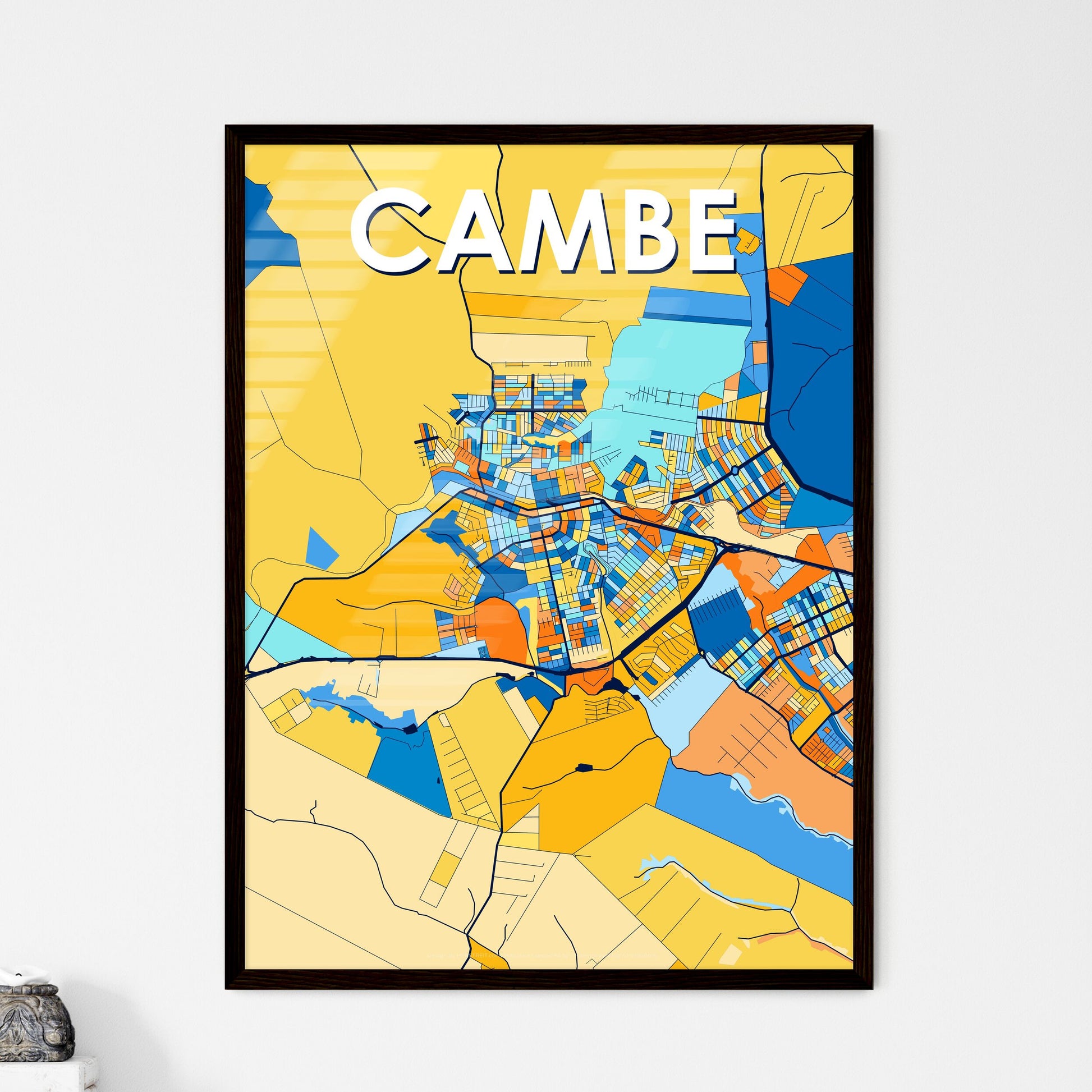 CAMBE BRAZIL Vibrant Colorful Art Map Poster Blue Orange