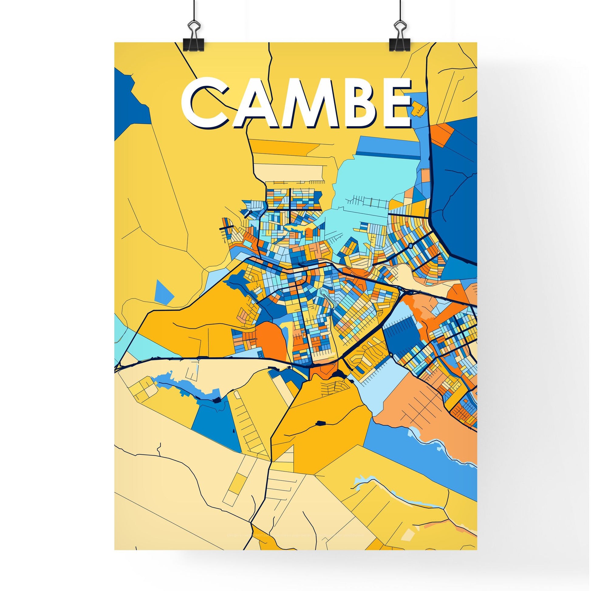 CAMBE BRAZIL Vibrant Colorful Art Map Poster Blue Orange