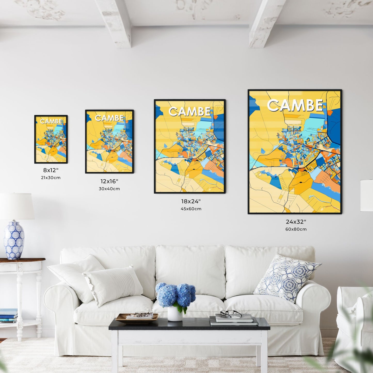 CAMBE BRAZIL Vibrant Colorful Art Map Poster Blue Orange