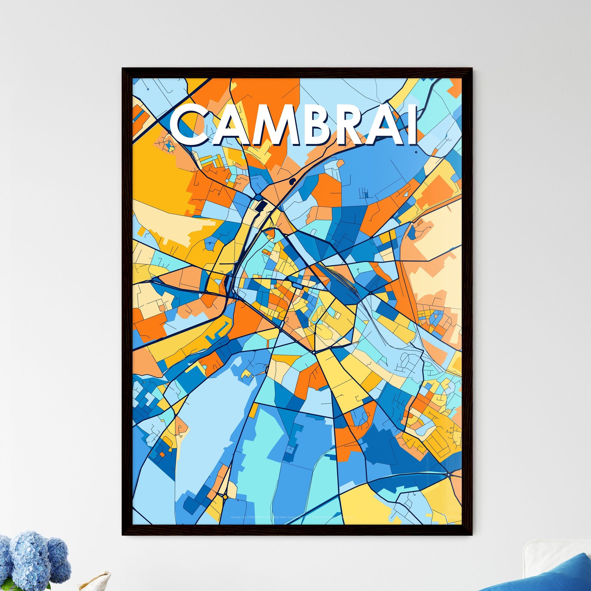 CAMBRAI FRANCE Vibrant Colorful Art Map Poster Blue Orange