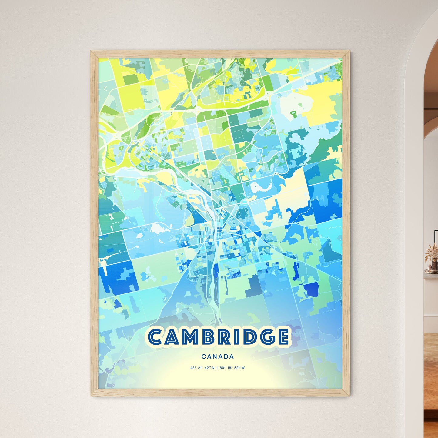 Colorful Cambridge Canada Fine Art Map Cool Blue