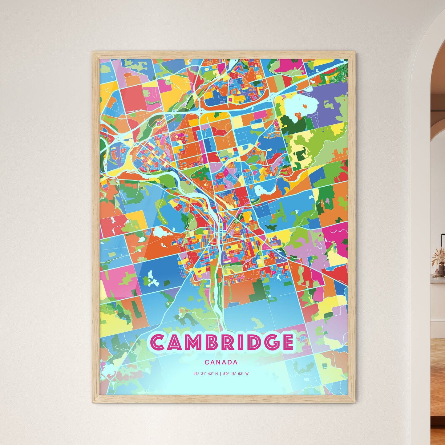 Colorful Cambridge Canada Fine Art Map Crazy Colors