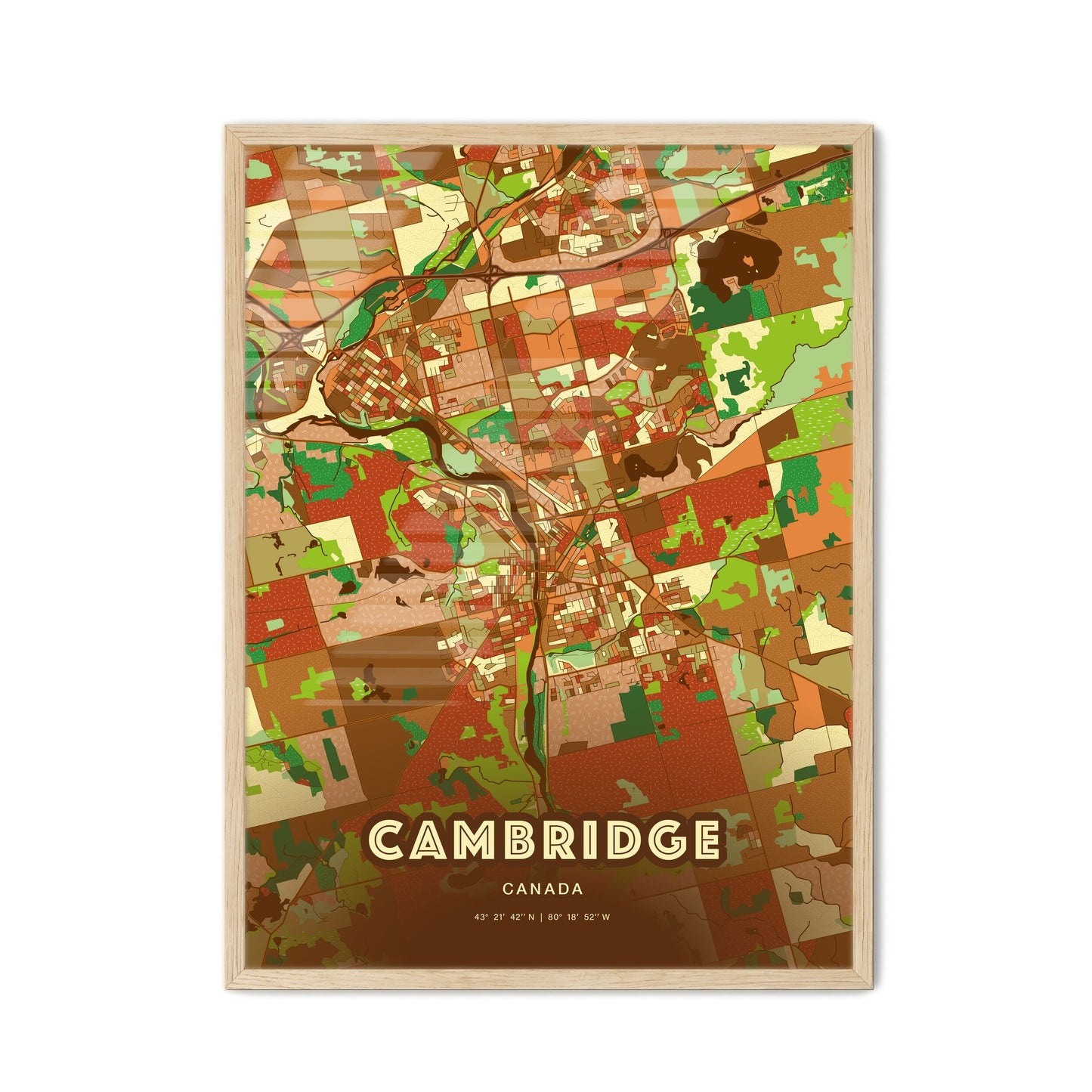 Colorful Cambridge Canada Fine Art Map Farmhouse