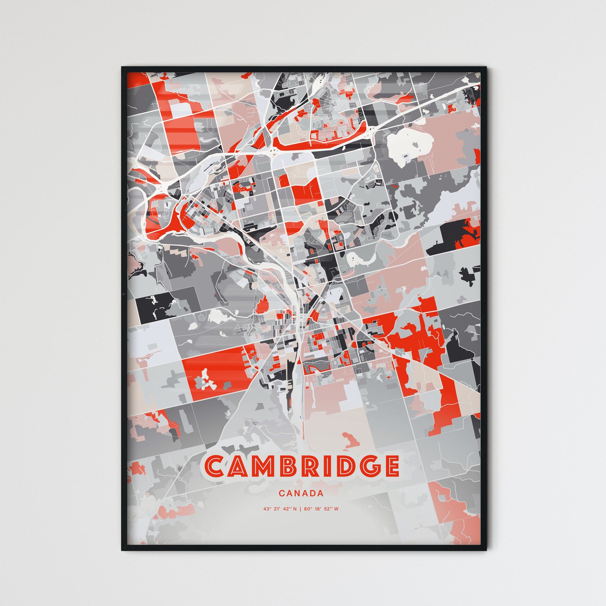 Colorful Cambridge Canada Fine Art Map Modern Expressive