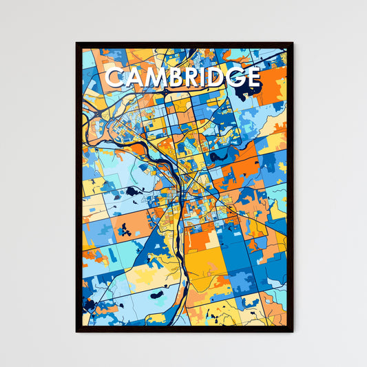 CAMBRIDGE CANADA Vibrant Colorful Art Map Poster Blue Orange