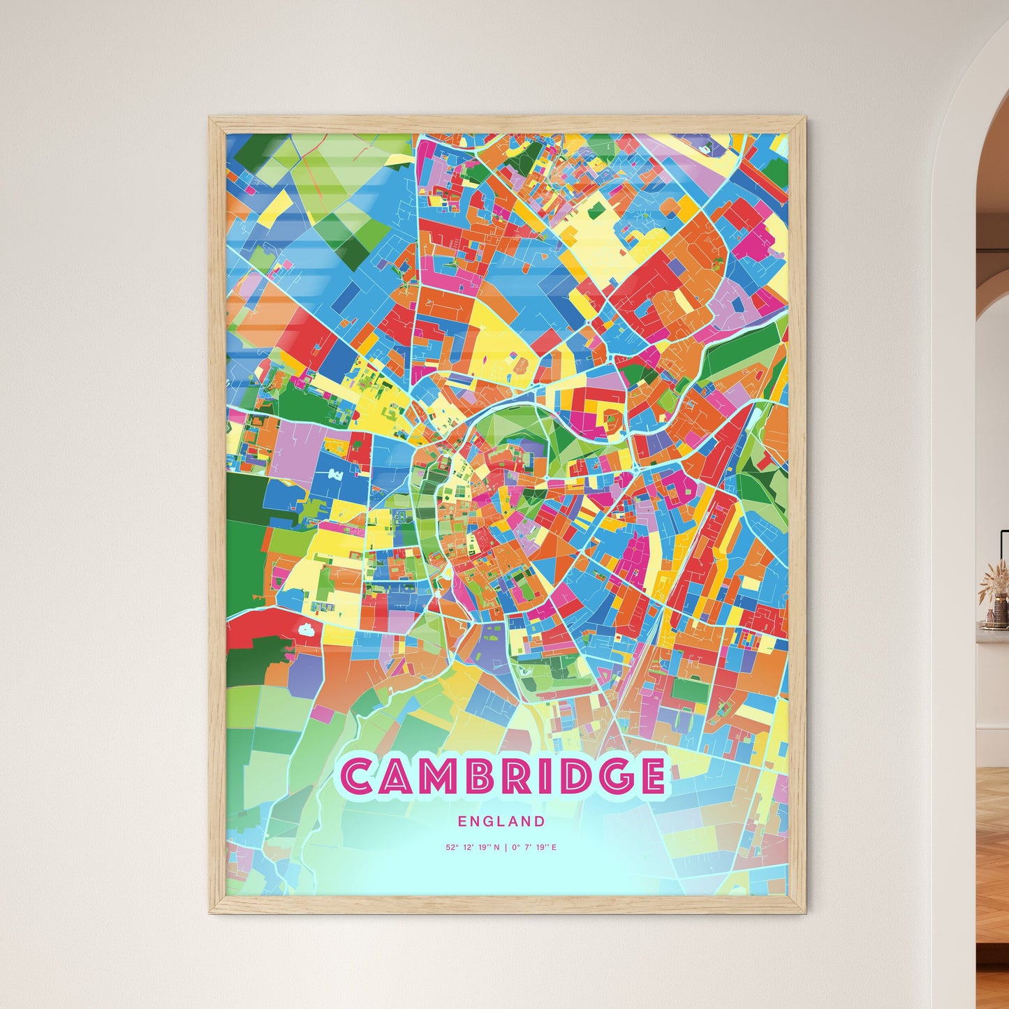 Colorful Cambridge England Fine Art Map Crazy Colors