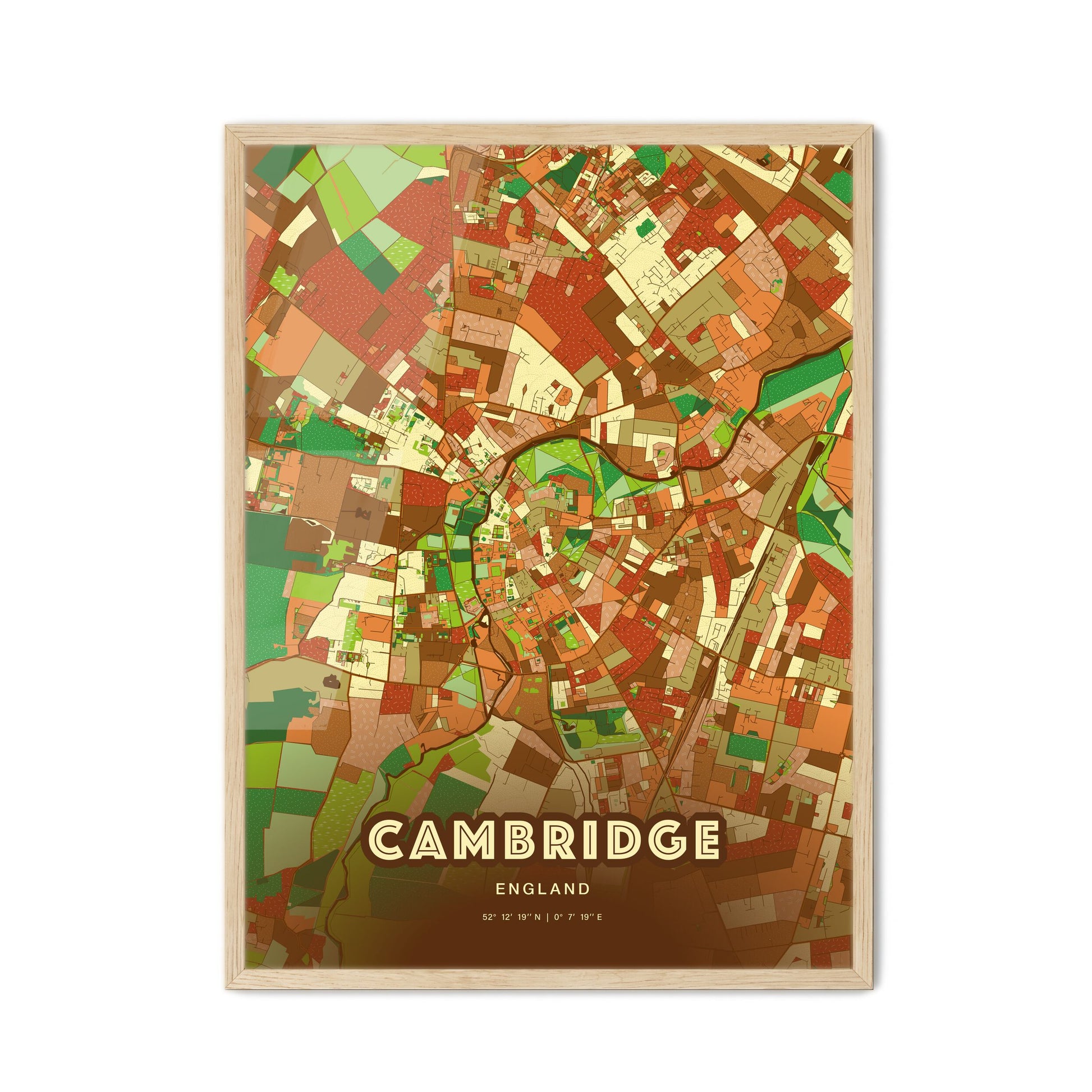 Colorful Cambridge England Fine Art Map Farmhouse