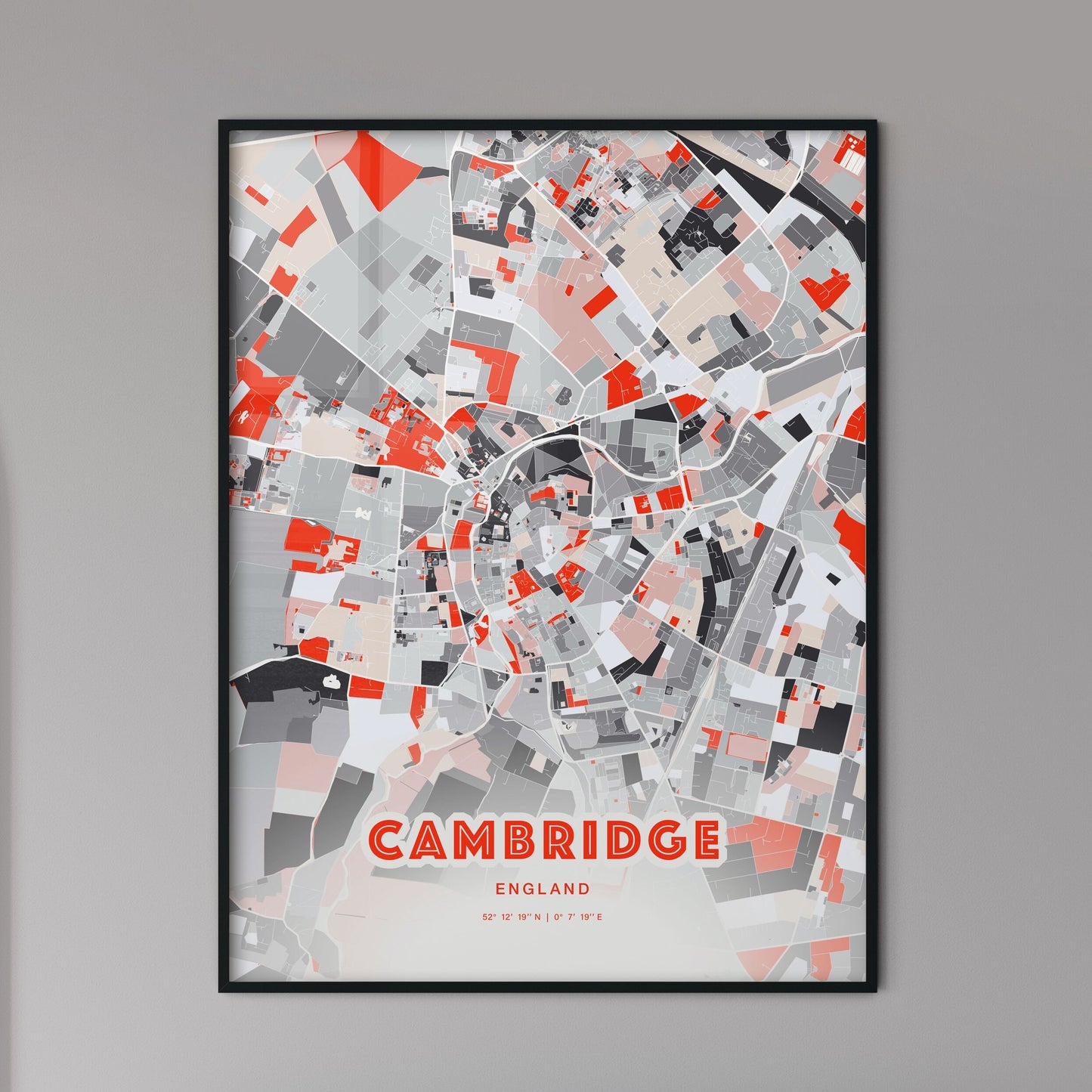 Colorful Cambridge England Fine Art Map Modern Expressive