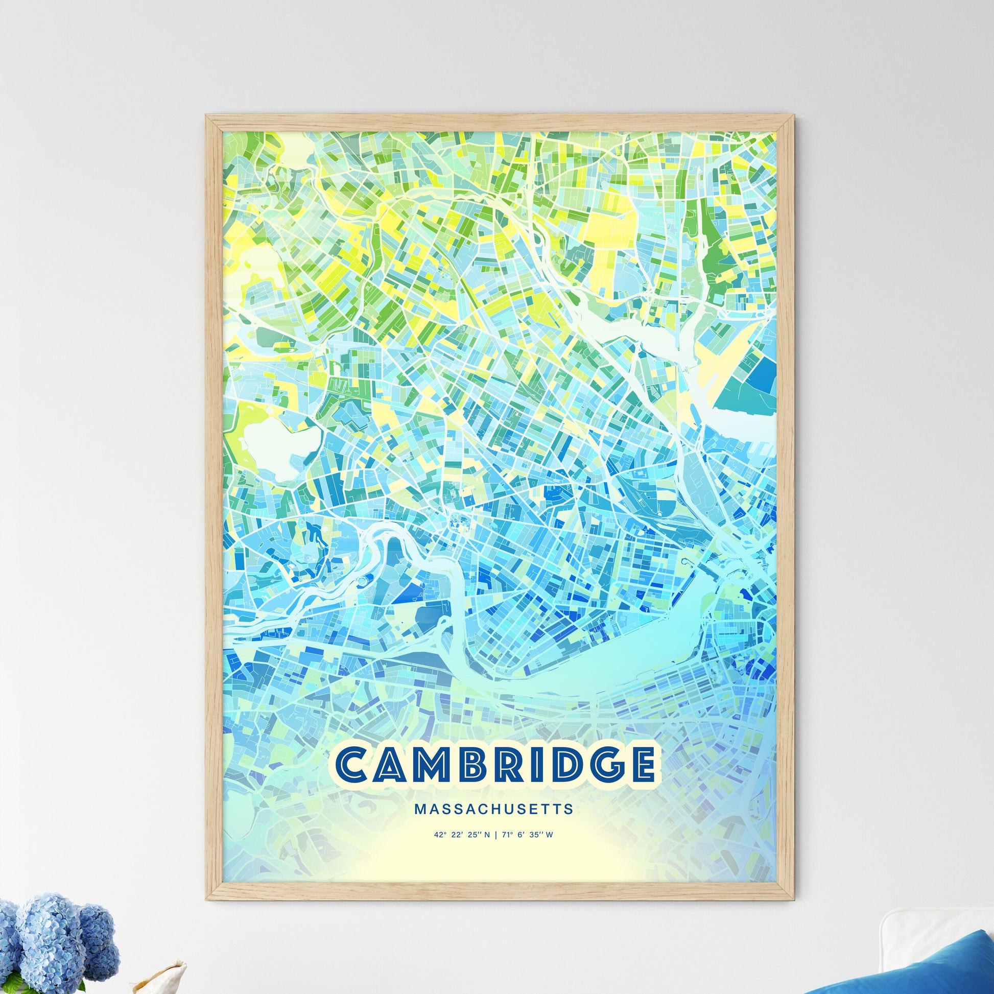 Colorful Cambridge Massachusetts Fine Art Map Cool Blue