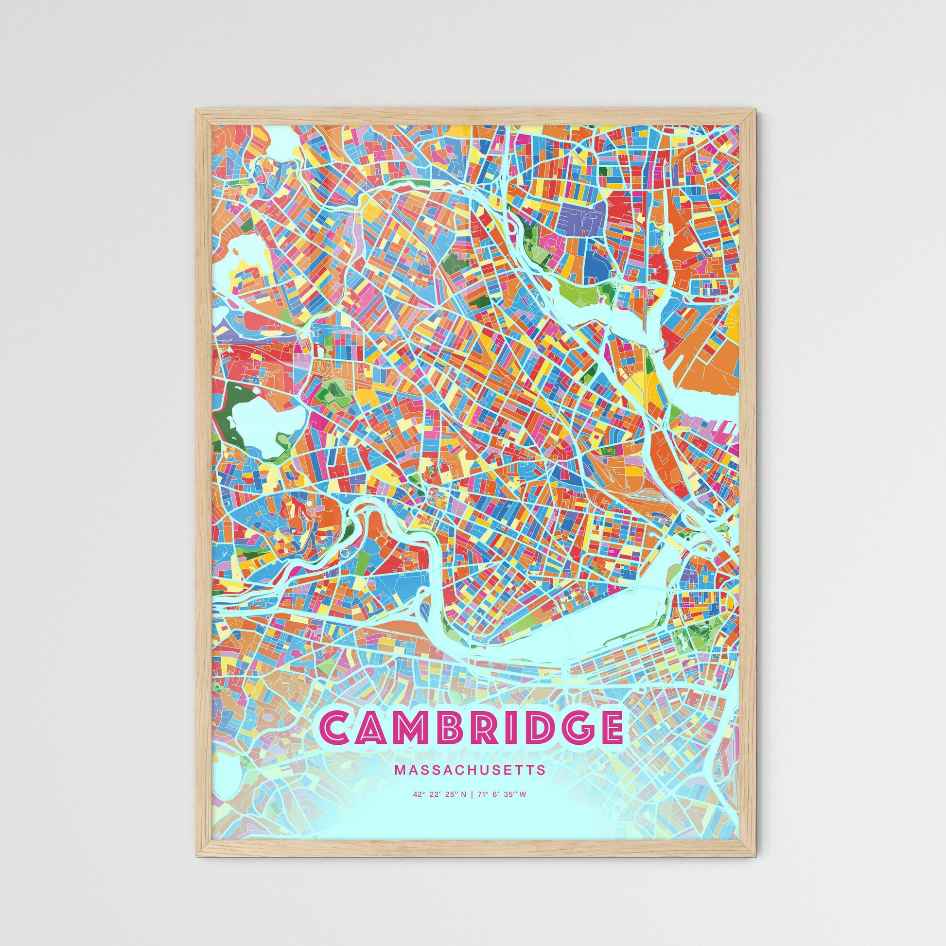 Colorful Cambridge Massachusetts Fine Art Map Crazy Colors