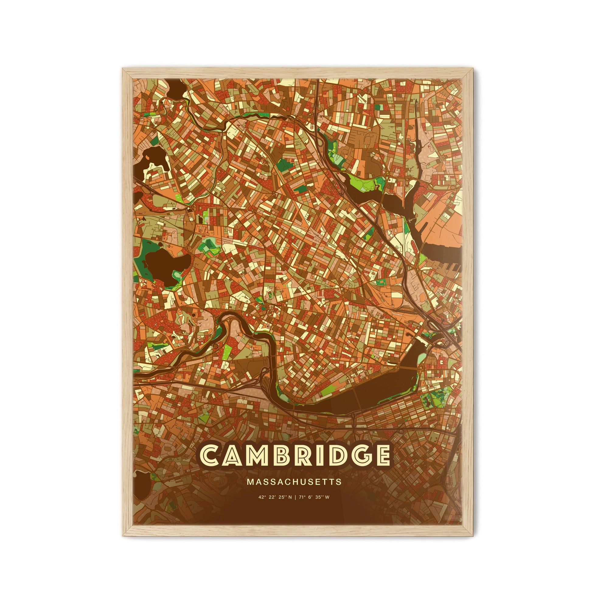 Colorful Cambridge Massachusetts Fine Art Map Farmhouse