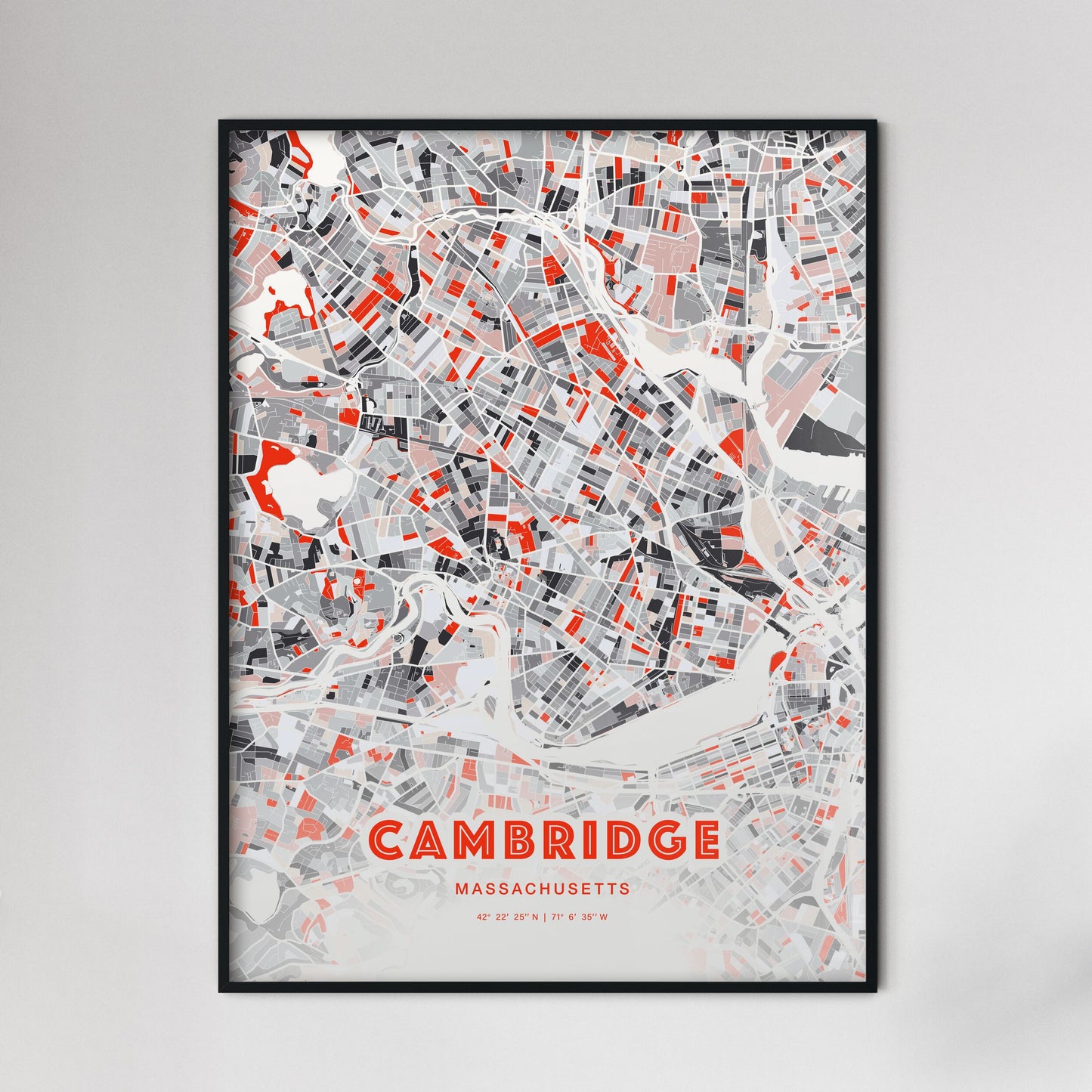 Colorful Cambridge Massachusetts Fine Art Map Modern Expressive