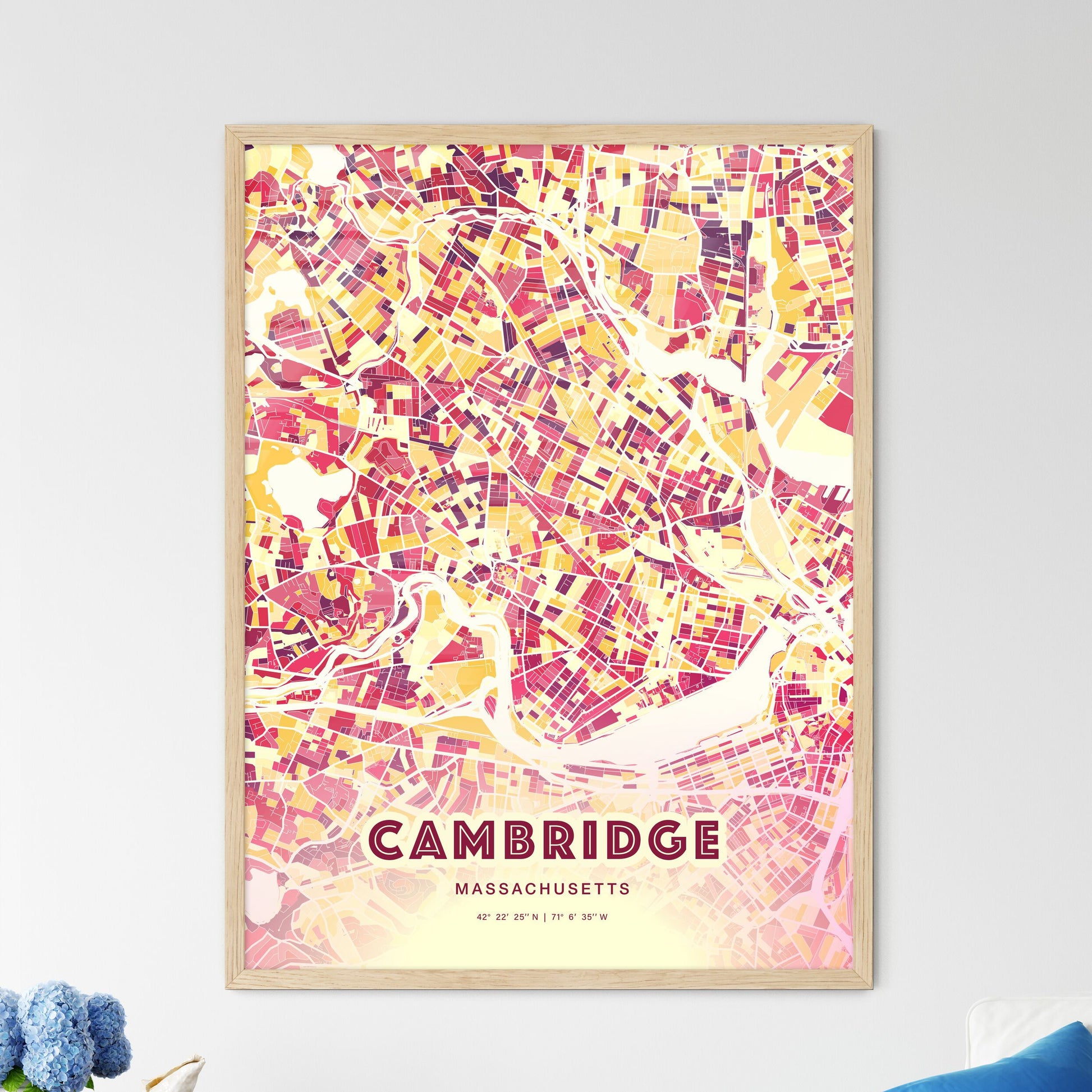 Colorful Cambridge Massachusetts Fine Art Map Hot Red