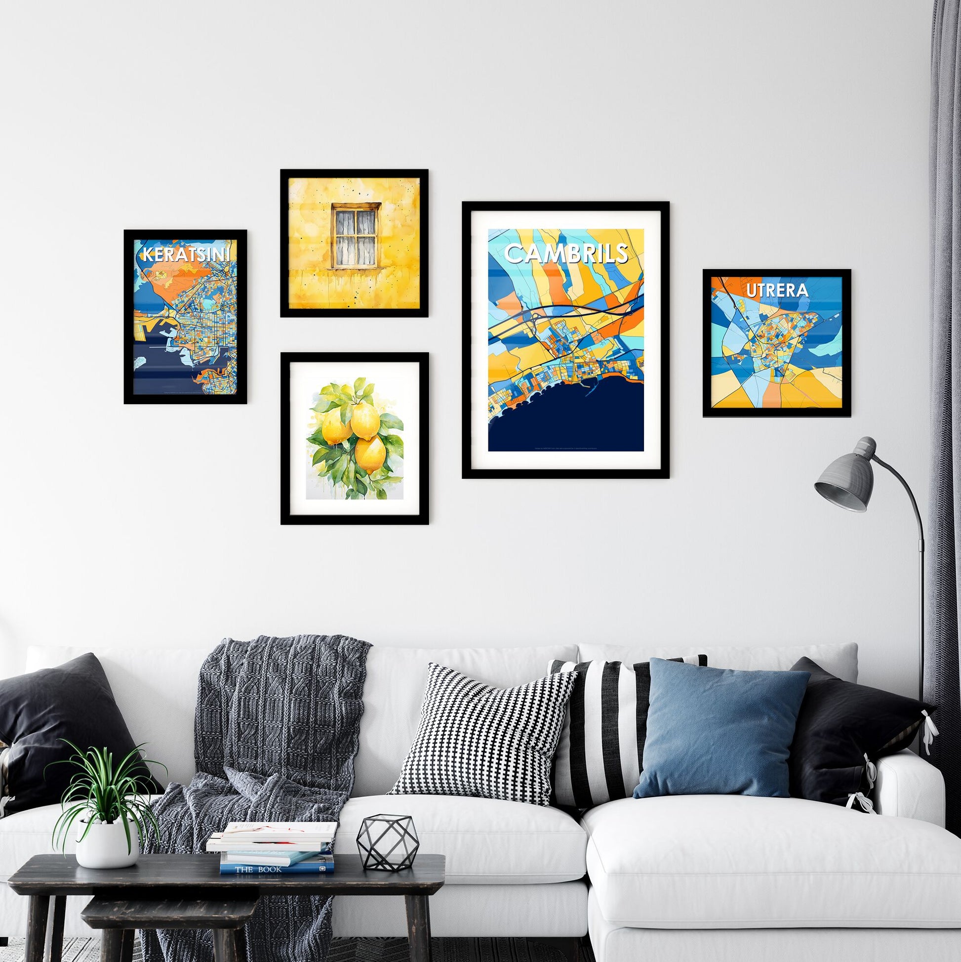 CAMBRILS SPAIN Vibrant Colorful Art Map Poster Blue Orange