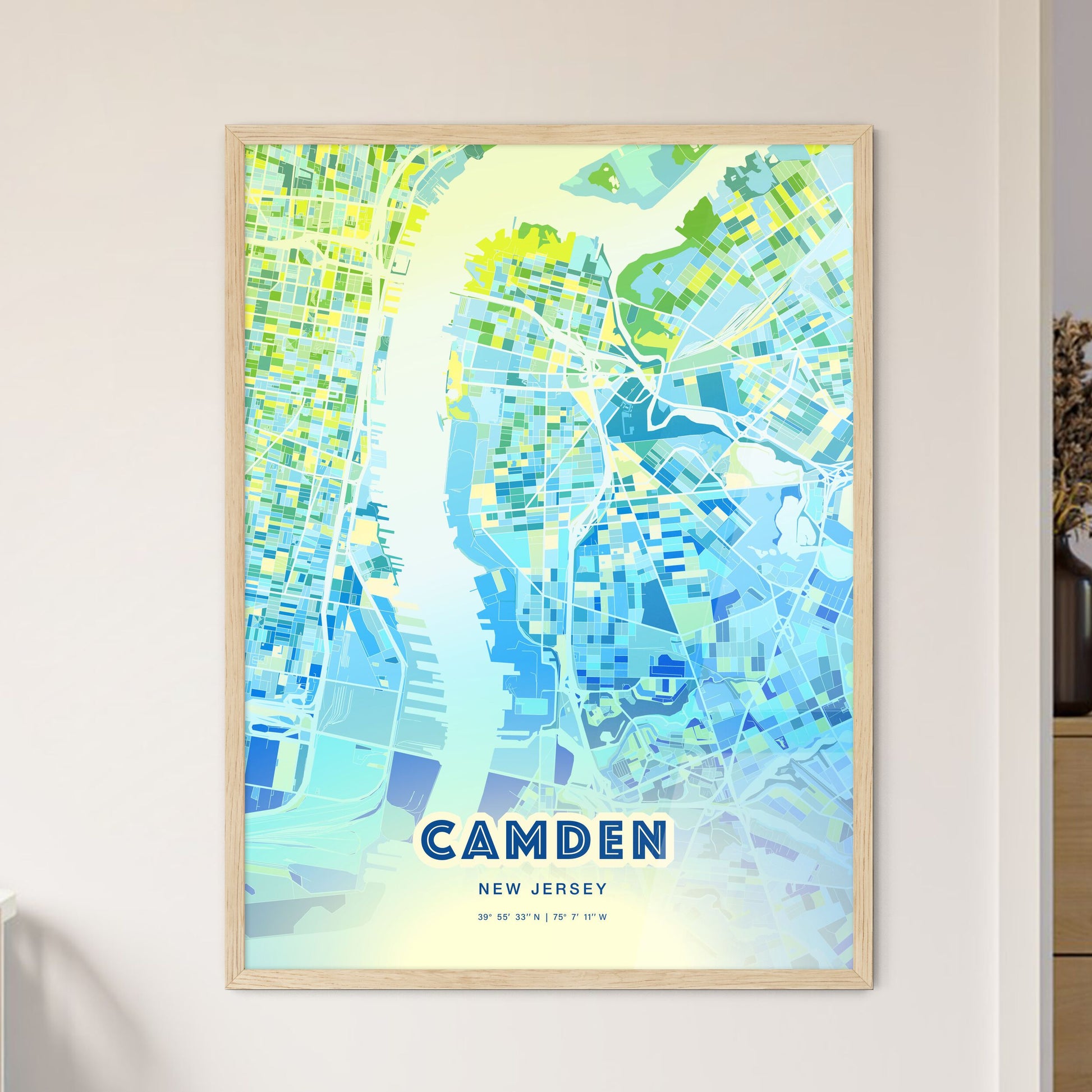 Colorful Camden New Jersey Fine Art Map Cool Blue