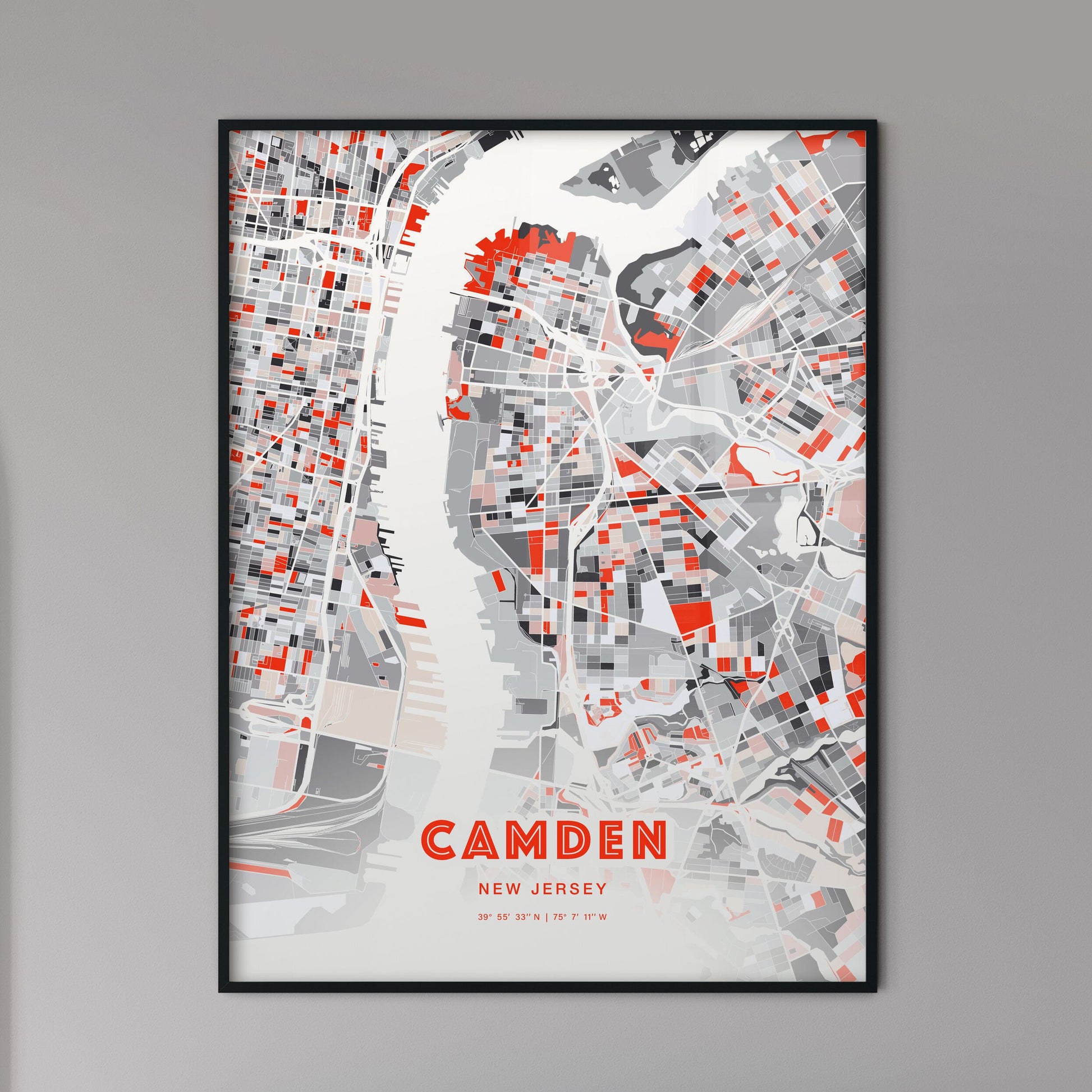 Colorful Camden New Jersey Fine Art Map Modern Expressive