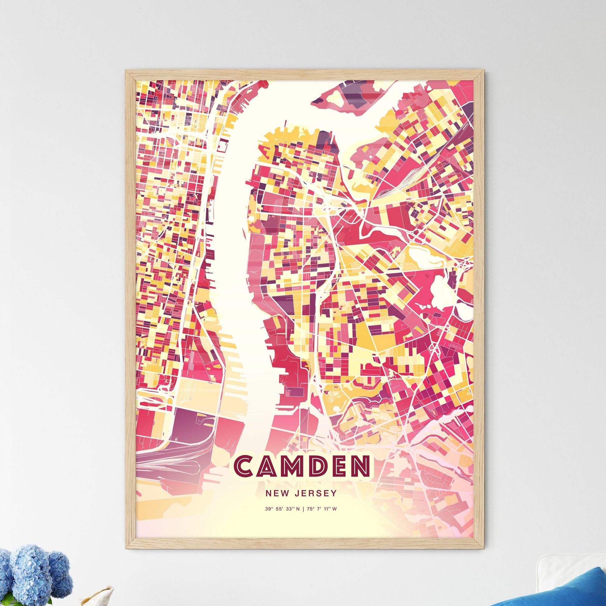 Colorful Camden New Jersey Fine Art Map Hot Red