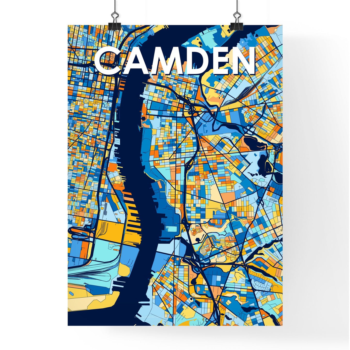 CAMDEN NEW JERSEY Vibrant Colorful Art Map Poster Blue Orange