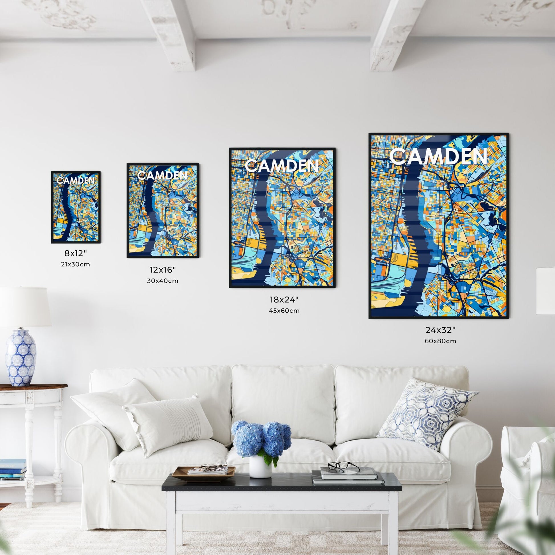 CAMDEN NEW JERSEY Vibrant Colorful Art Map Poster Blue Orange