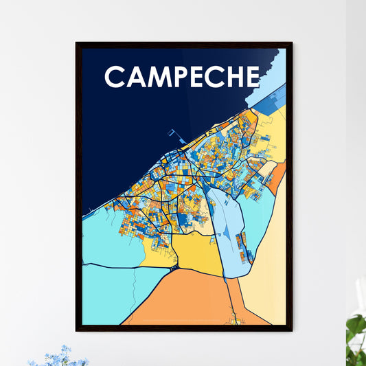 CAMPECHE MEXICO Vibrant Colorful Art Map Poster Blue Orange