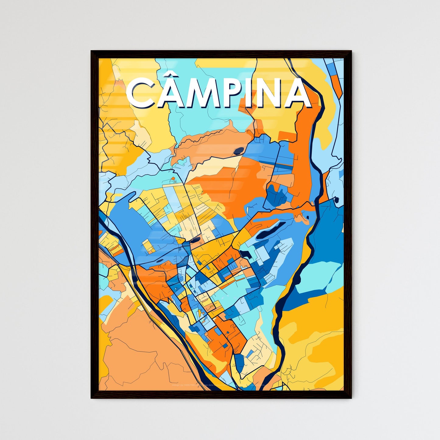 CÂMPINA ROMANIA Vibrant Colorful Art Map Poster Blue Orange